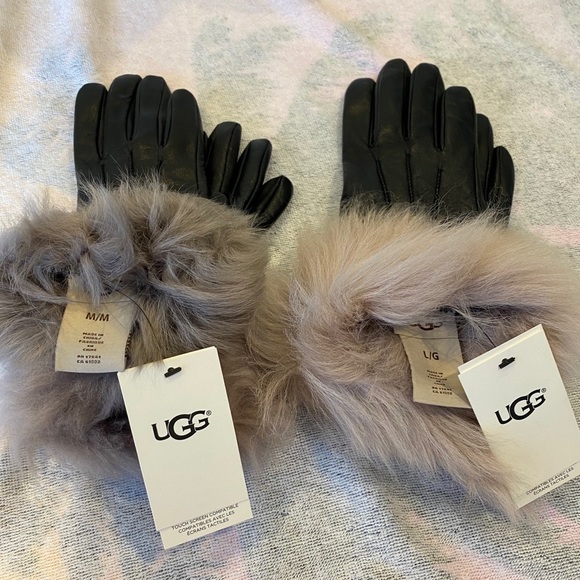 1 PAIR LEFT!  BNWT Ugg Leather Gloves w/Fur-Size Medium - Picture 2 of 12